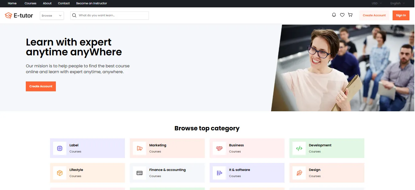 Etutor Online interface